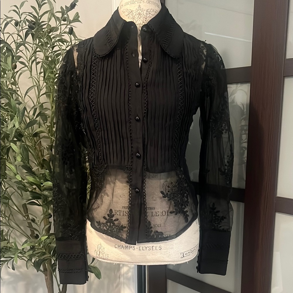Black Lace Embroidered Top